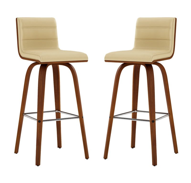 Vienna 30" Swivel Bar Stool in Walnut Wood Finish with Cream Faux Leather - Furniture City (CA)l