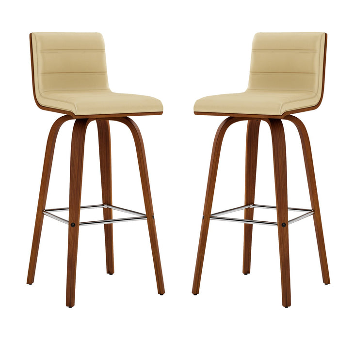 Vienna 30" Swivel Bar Stool in Walnut Wood Finish with Cream Faux Leather