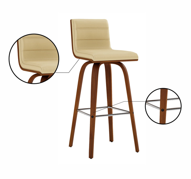 Vienna 30" Swivel Bar Stool in Walnut Wood Finish with Cream Faux Leather - Furniture City (CA)l