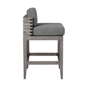 Vivid Outdoor Patio Counter Stool in Gray Eucalyptus Wood with Gray Olefin Cushions - Furniture City (CA)l
