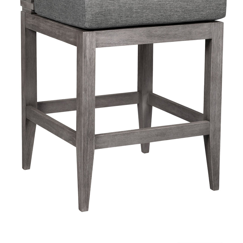 Vivid Outdoor Patio Counter Stool in Gray Eucalyptus Wood with Gray Olefin Cushions - Furniture City (CA)l
