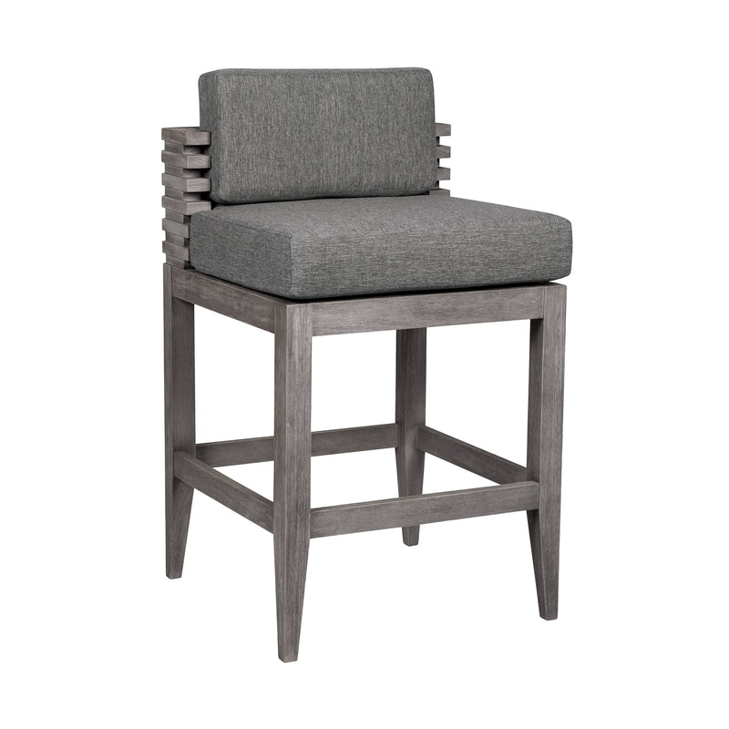Vivid Outdoor Patio Bar Stool in Gray Eucalyptus Wood with Gray Olefin Cushions - Furniture City (CA)l