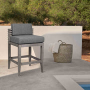 Vivid Outdoor Patio Bar Stool in Gray Eucalyptus Wood with Gray Olefin Cushions - Furniture City (CA)l