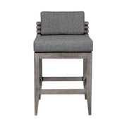 Vivid Outdoor Patio Bar Stool in Gray Eucalyptus Wood with Gray Olefin Cushions - Furniture City (CA)l