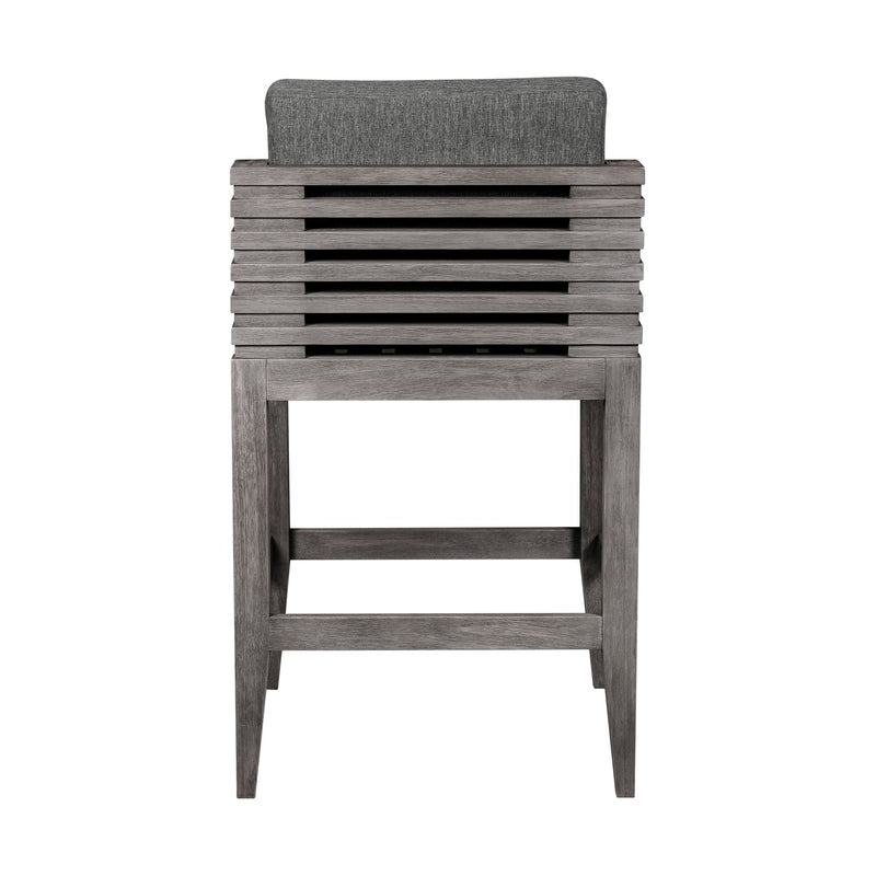 Vivid Outdoor Patio Bar Stool in Gray Eucalyptus Wood with Gray Olefin Cushions - Furniture City (CA)l