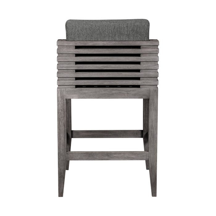 Vivid Outdoor Patio Bar Stool in Gray Eucalyptus Wood with Gray Olefin Cushions