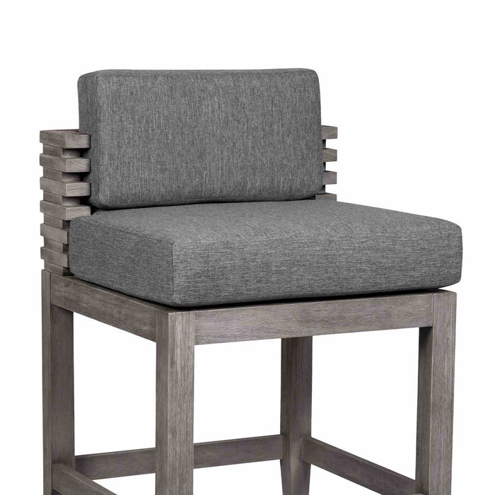 Vivid Outdoor Patio Bar Stool in Gray Eucalyptus Wood with Gray Olefin Cushions