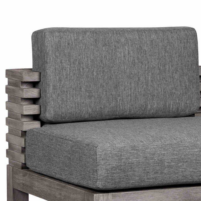 Vivid Outdoor Patio Bar Stool in Gray Eucalyptus Wood with Gray Olefin Cushions