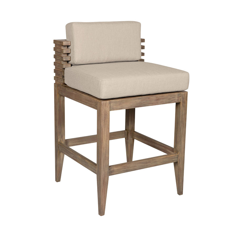 Vivid Outdoor Patio Counter Stool in Light Eucalyptus Wood with Taupe Olefin Cushions - Furniture City (CA)l