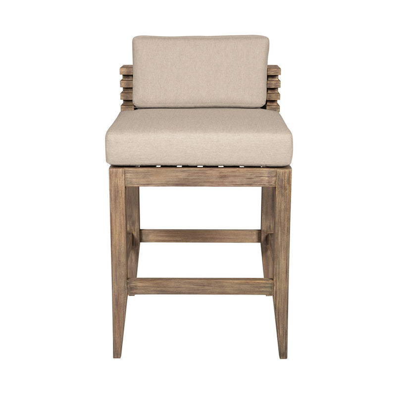 Vivid Outdoor Patio Counter Stool in Light Eucalyptus Wood with Taupe Olefin Cushions - Furniture City (CA)l