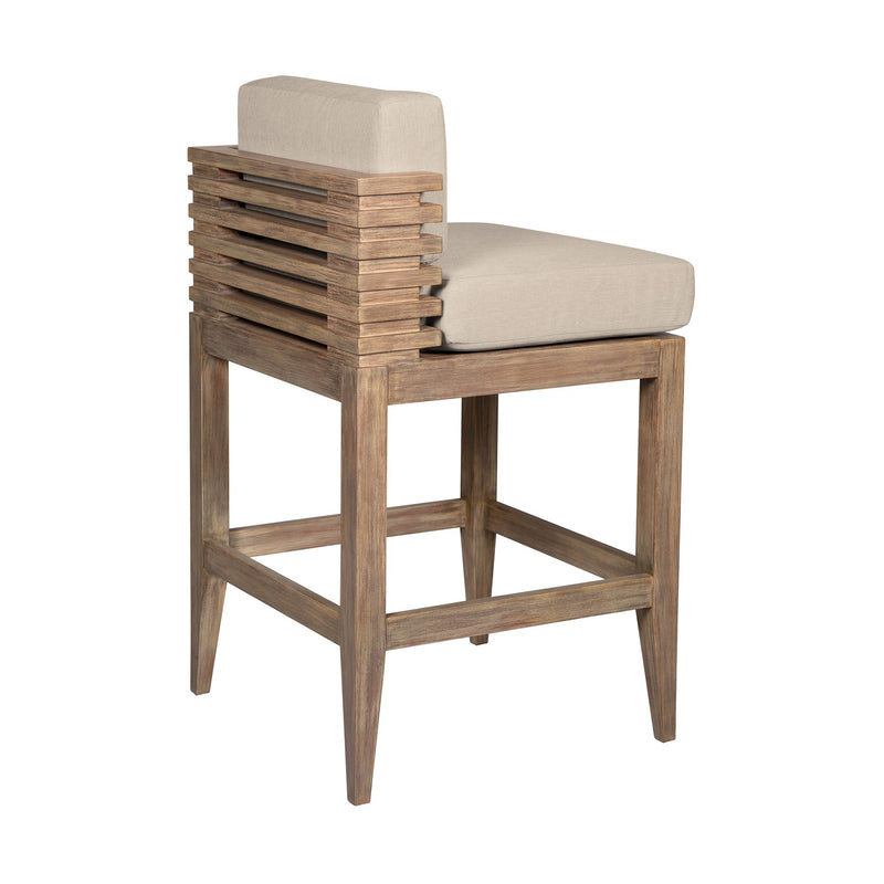 Vivid Outdoor Patio Counter Stool in Light Eucalyptus Wood with Taupe Olefin Cushions - Furniture City (CA)l