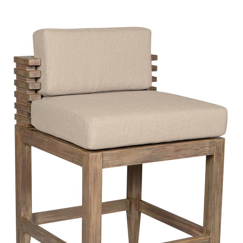 Vivid Outdoor Patio Counter Stool in Light Eucalyptus Wood with Taupe Olefin Cushions - Furniture City (CA)l