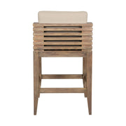 Vivid Outdoor Patio Bar Stool in Light Eucalyptus Wood with Taupe Olefin Cushions - Furniture City (CA)l