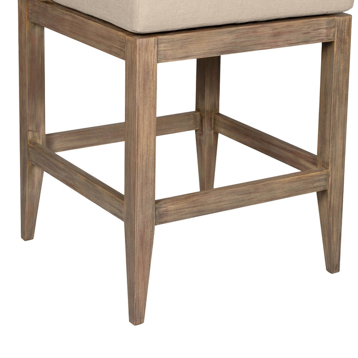 Vivid Outdoor Patio Bar Stool in Light Eucalyptus Wood with Taupe Olefin Cushions