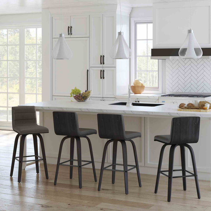Vienna 26" Swivel Counter Stool in Black Wood Finish with Gray Faux Leather