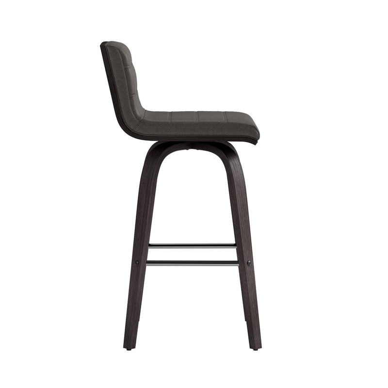 Vienna 26" Swivel Counter Stool in Black Wood Finish with Gray Faux Leather - Furniture City (CA)l