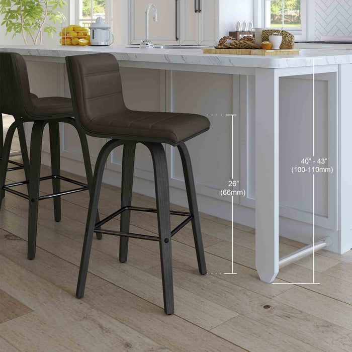 Vienna 26" Swivel Counter Stool in Black Wood Finish with Gray Faux Leather