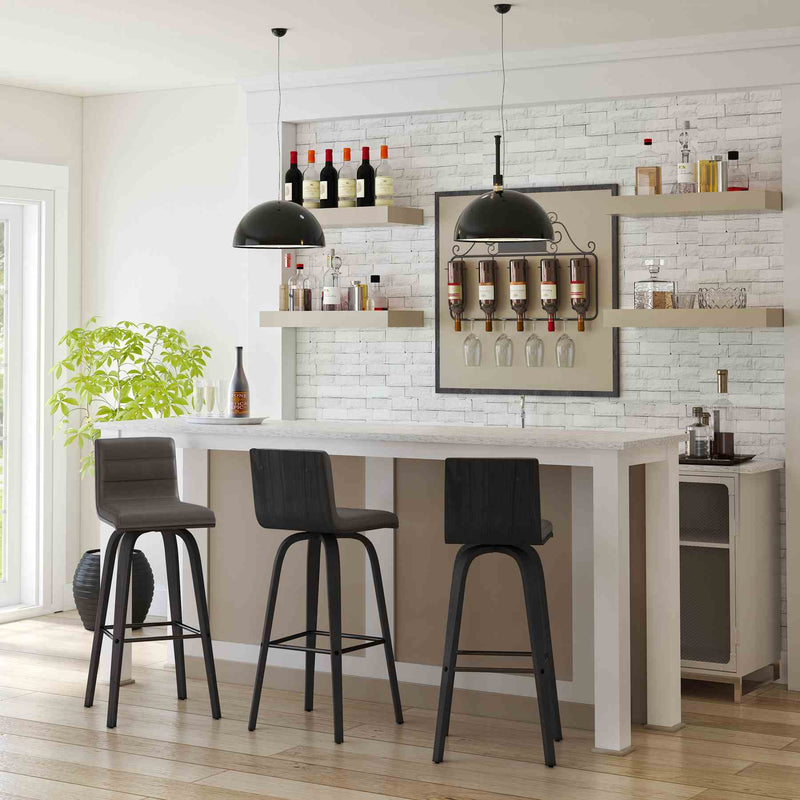 Vienna 30" Swivel Bar Stool in Black Wood Finish with Gray Faux Leather - Furniture City (CA)l