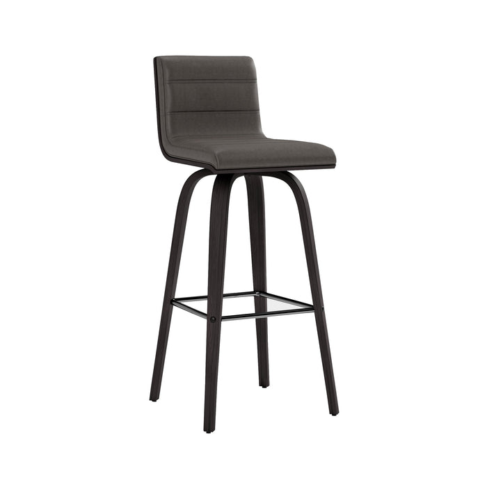 Vienna 30" Swivel Bar Stool in Black Wood Finish with Gray Faux Leather