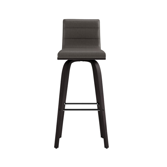 Vienna 30" Swivel Bar Stool in Black Wood Finish with Gray Faux Leather
