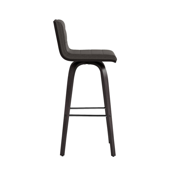 Vienna 30" Swivel Bar Stool in Black Wood Finish with Gray Faux Leather