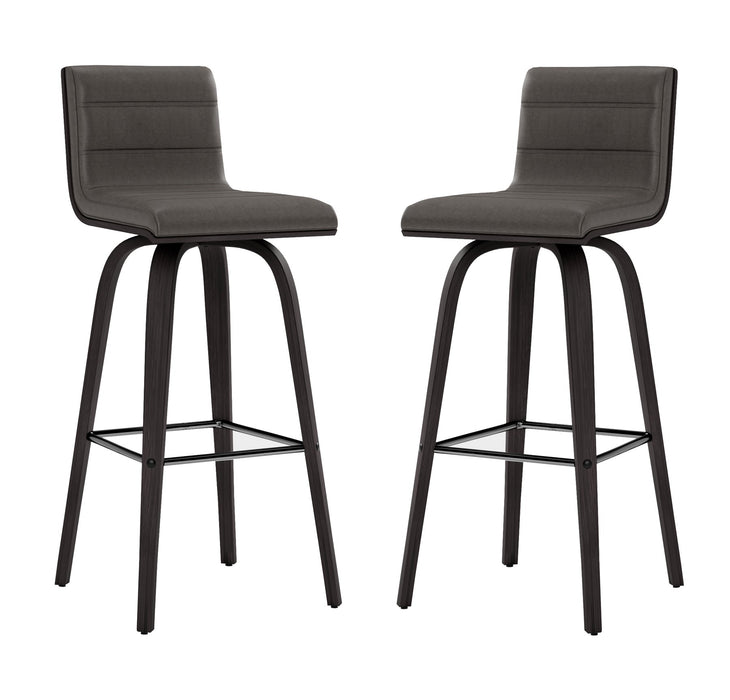 Vienna 30" Swivel Bar Stool in Black Wood Finish with Gray Faux Leather