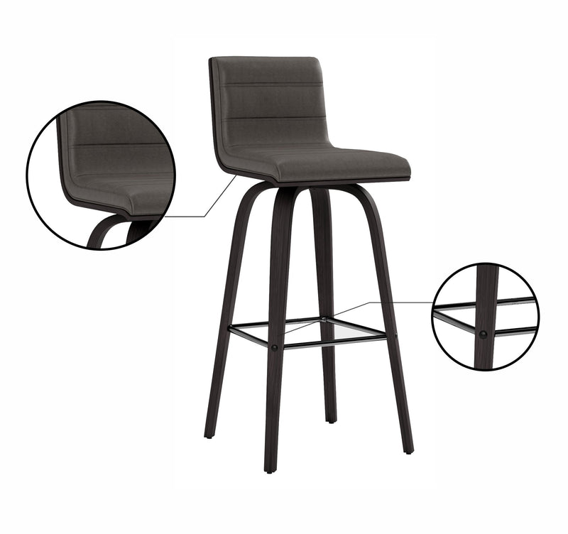 Vienna 30" Swivel Bar Stool in Black Wood Finish with Gray Faux Leather - Furniture City (CA)l