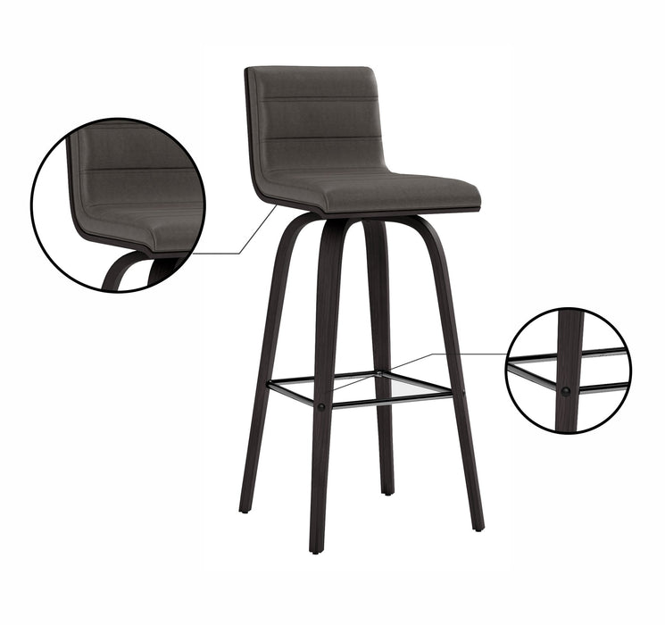 Vienna 30" Swivel Bar Stool in Black Wood Finish with Gray Faux Leather