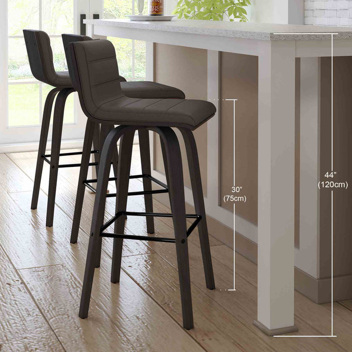 Vienna 30" Swivel Bar Stool in Black Wood Finish with Gray Faux Leather