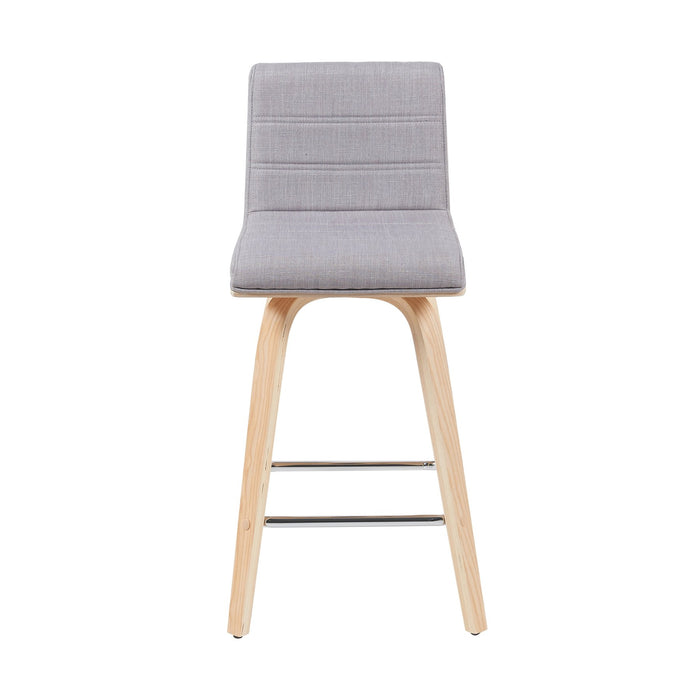Vienna Modern Counter Height Swivel Bar Stool with Grey Upholstered Seat and Patterned Oak Wood Frame