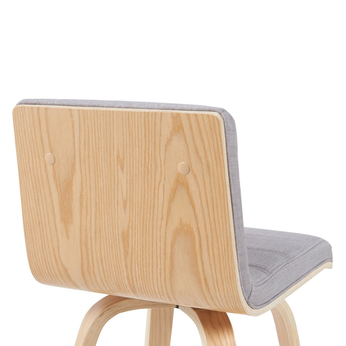 Vienna Modern Counter Height Swivel Bar Stool with Grey Upholstered Seat and Patterned Oak Wood Frame
