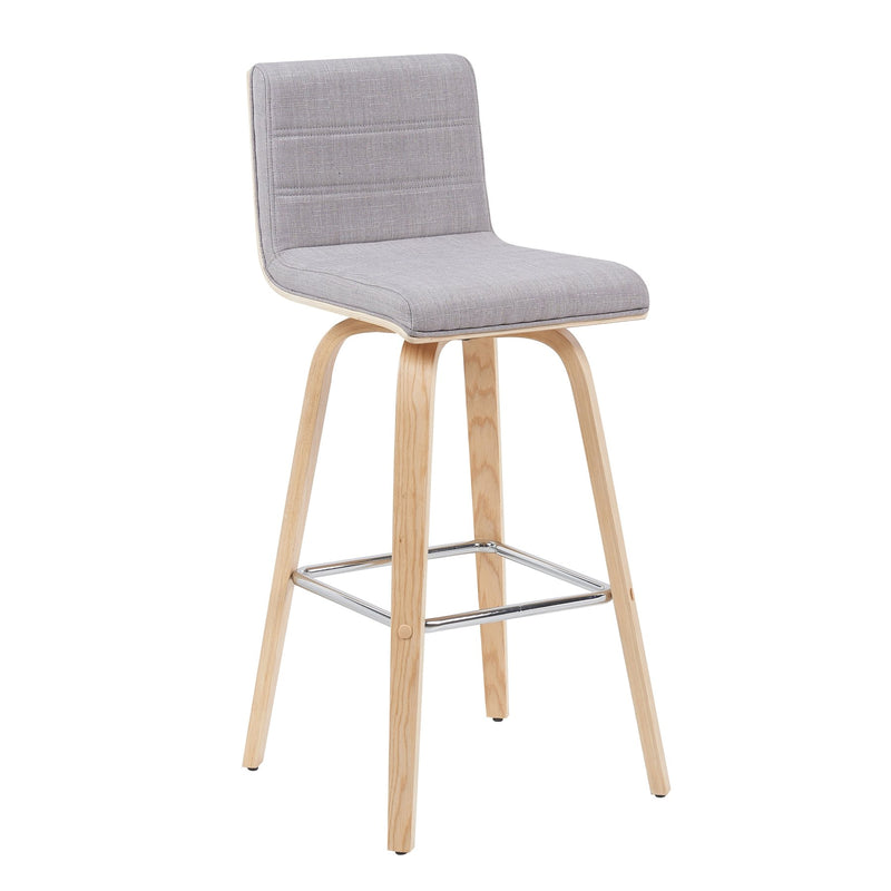 Vienna Modern Swivel Bar Height Stool with Grey Upholstered Seat and Patterned Oak Wood Frame - Furniture City (CA)l