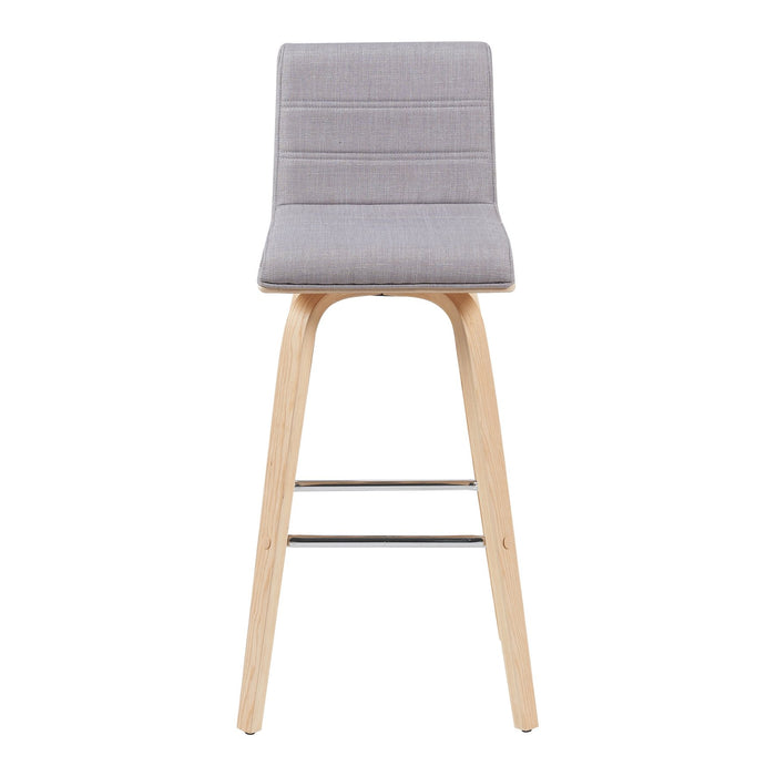 Vienna Modern Swivel Bar Height Stool with Grey Upholstered Seat and Patterned Oak Wood Frame