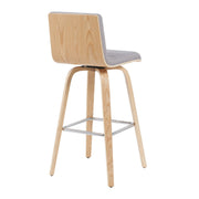 Vienna Modern Swivel Bar Height Stool with Grey Upholstered Seat and Patterned Oak Wood Frame - Furniture City (CA)l