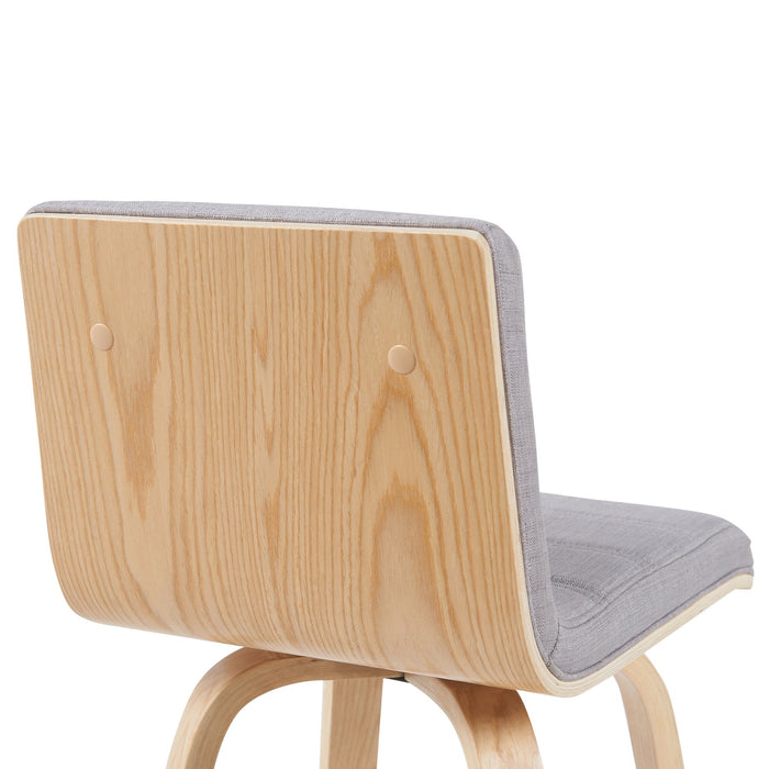 Vienna Modern Swivel Bar Height Stool with Grey Upholstered Seat and Patterned Oak Wood Frame
