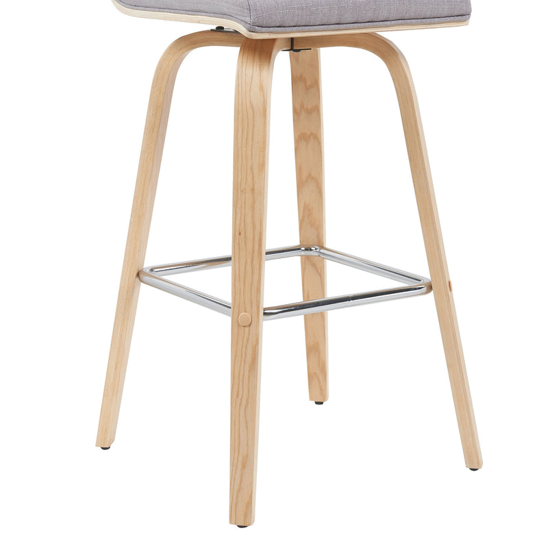 Vienna Modern Swivel Bar Height Stool with Grey Upholstered Seat and Patterned Oak Wood Frame - Furniture City (CA)l