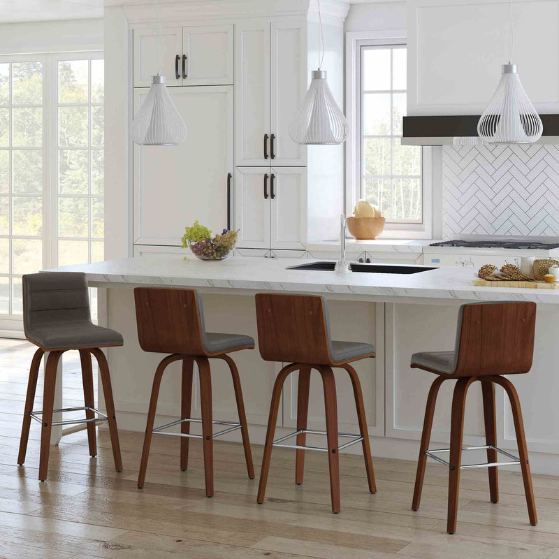 Vienna 26" Swivel Counter Stool in Walnut Wood Finish with Gray Faux Leather - Furniture City (CA)l