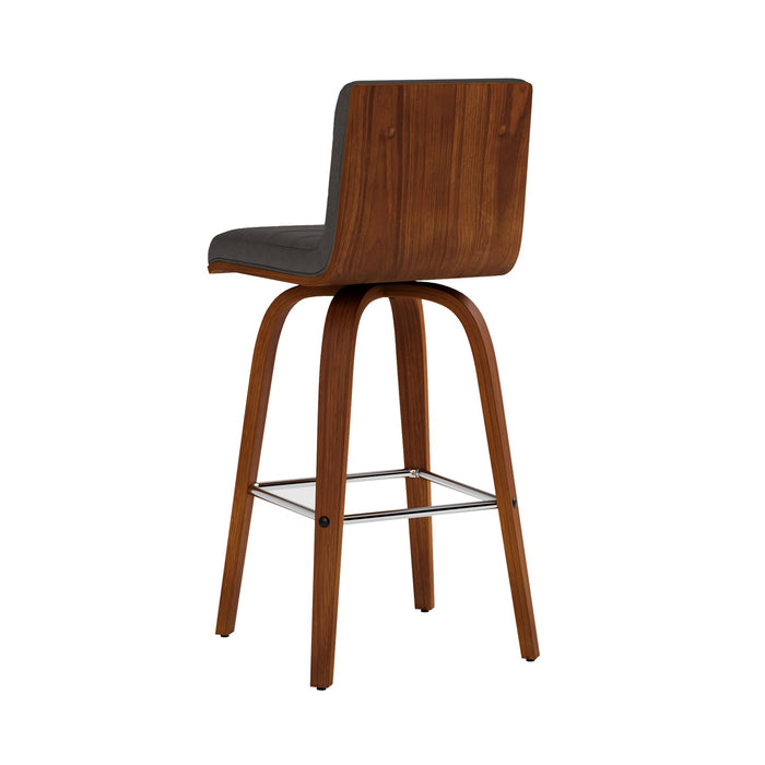 Vienna 26" Swivel Counter Stool in Walnut Wood Finish with Gray Faux Leather
