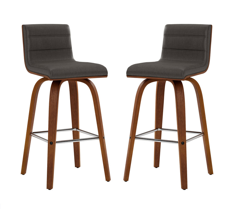 Vienna 26" Swivel Counter Stool in Walnut Wood Finish with Gray Faux Leather - Furniture City (CA)l