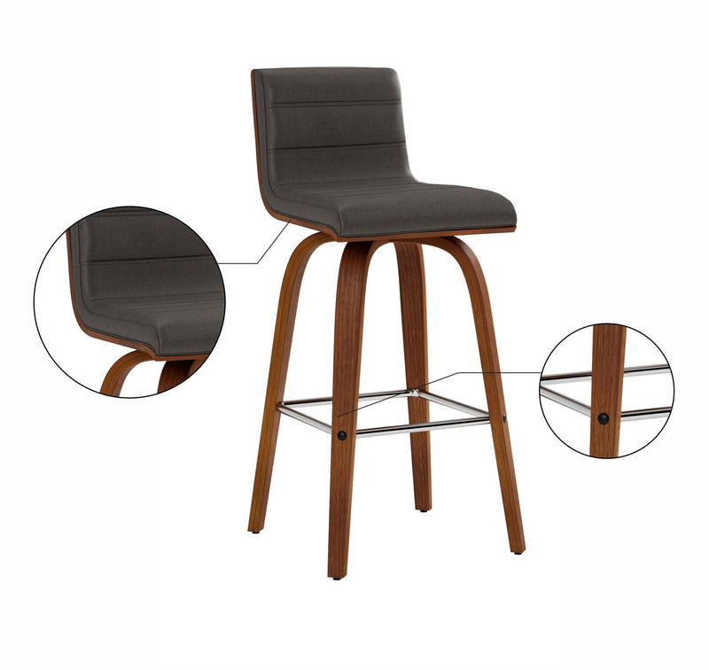 Vienna 26" Swivel Counter Stool in Walnut Wood Finish with Gray Faux Leather - Furniture City (CA)l