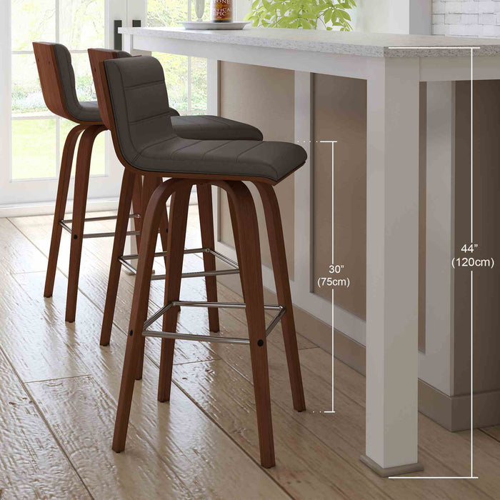 Vienna 30" Swivel Bar Stool in Walnut Wood Finish with Gray Faux Leather