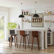 Vienna 30" Swivel Bar Stool in Walnut Wood Finish with Gray Faux Leather - Furniture City (CA)l