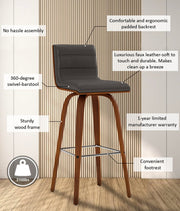 Vienna 30" Swivel Bar Stool in Walnut Wood Finish with Gray Faux Leather - Furniture City (CA)l