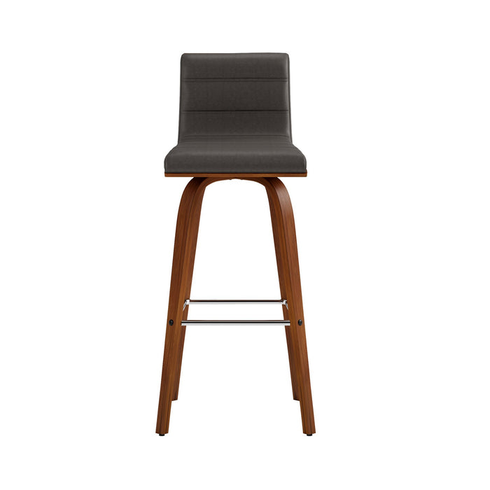 Vienna 30" Swivel Bar Stool in Walnut Wood Finish with Gray Faux Leather