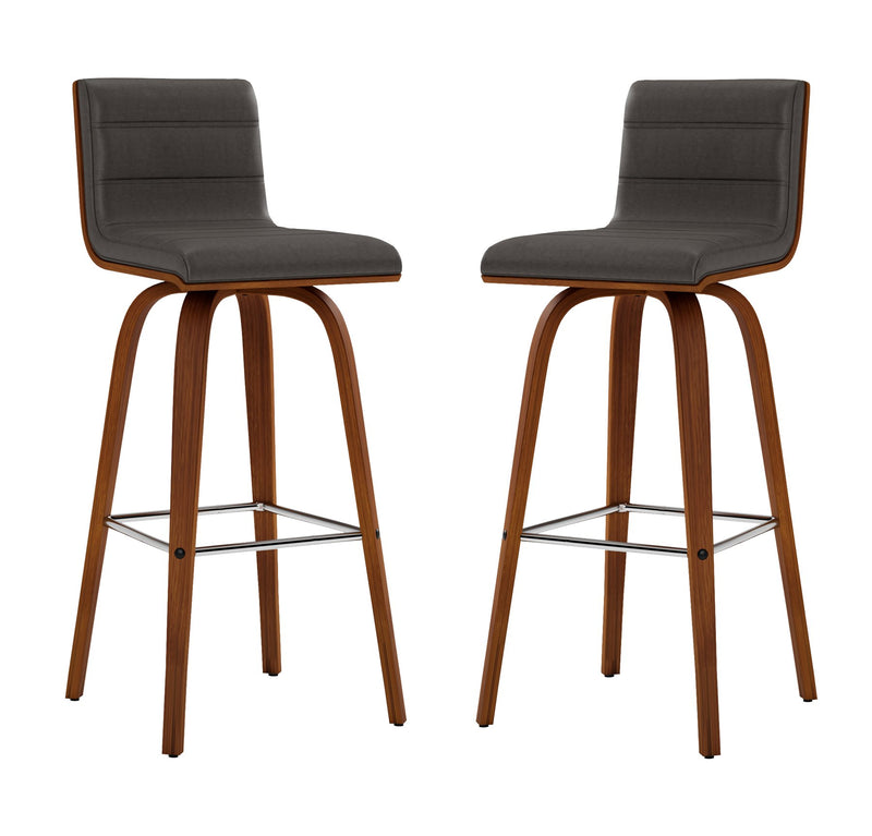 Vienna 30" Swivel Bar Stool in Walnut Wood Finish with Gray Faux Leather - Furniture City (CA)l