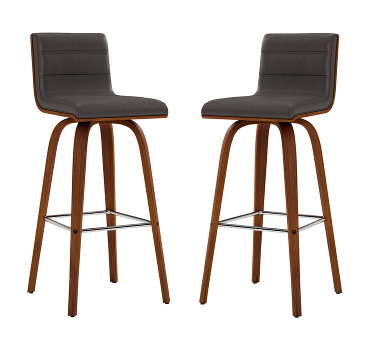 Vienna 30" Swivel Bar Stool in Walnut Wood Finish with Gray Faux Leather