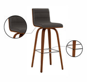 Vienna 30" Swivel Bar Stool in Walnut Wood Finish with Gray Faux Leather - Furniture City (CA)l