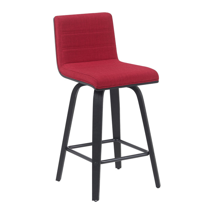Vienna Modern Counter Height Swivel Bar Stool with Red Upholstered Seat and Brushed Wood Frame