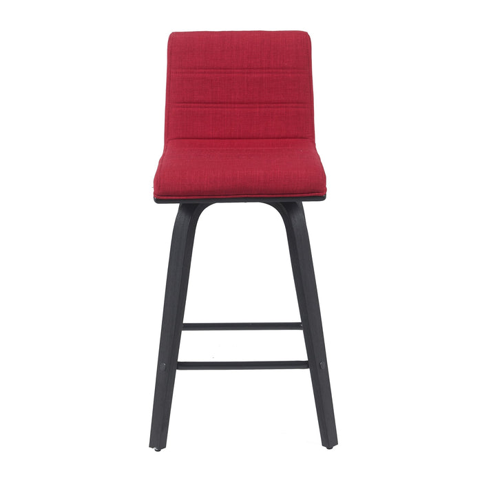 Vienna Modern Counter Height Swivel Bar Stool with Red Upholstered Seat and Brushed Wood Frame