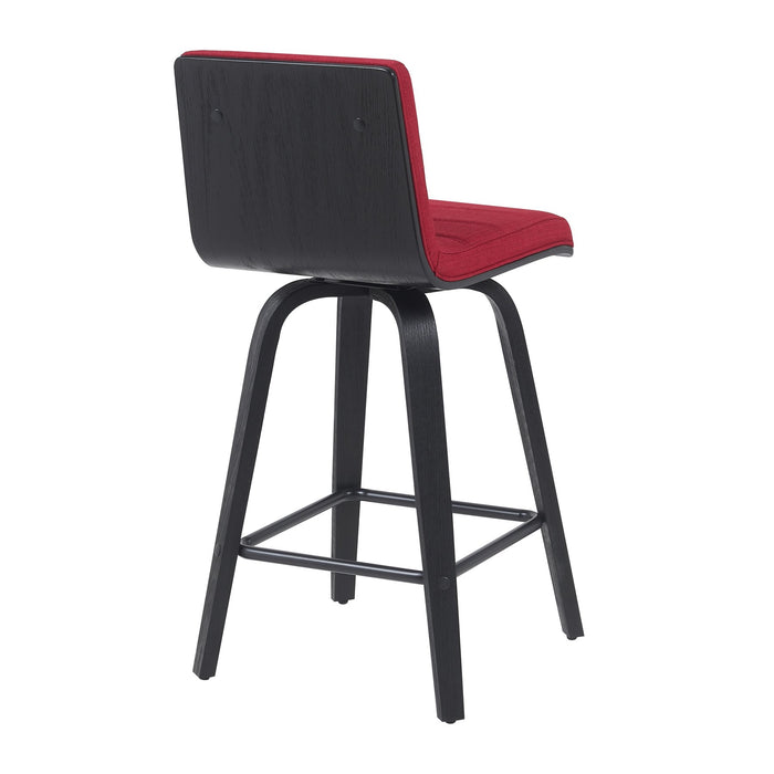 Vienna Modern Counter Height Swivel Bar Stool with Red Upholstered Seat and Brushed Wood Frame